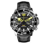 Panzera MECHA 45C Chronographe Quartz Acier Date Cuir Noir Saphir Montre Homme
