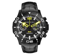 Panzera MECHA 45C Chronographe Quartz Acier Date Peau IP Noir Saphir Montre Homme