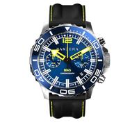 Panzera MECHA 45C Chronographe Quartz Acier Date Silicone Bleu Noir Saphir Montre Homme