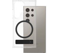 PanzerGlass CARE Feature Coque arrière Samsung Galaxy S25 Ultra transparent, noir chargement par induction, fonction socle, résistant aux chocs CRRFBKQG38488