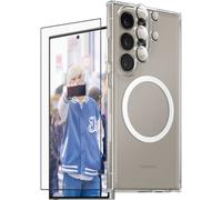 PanzerGlass CARE Flagship 3-in-1 Set étui + verre de protection Samsung Galaxy S25 Ultra transparent chargement par induction, résistant aux chocs CRRCHNUG38488