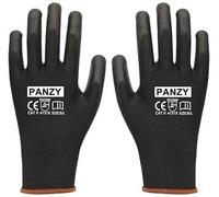 Panzy Pack of 12 or 24 Black Safety Work Gloves, Outdoors PU and Nylon Non-Slip Work Handling Gloves, Good Dexterity Protective Gloves (12, Large (9))