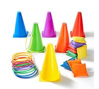Paochocky 30 Pcs 3 in 1 Anneaux Toss Jeu Set, Cônes de Circulation, Anneaux Toss Bean Bags À Lancer pour Indoor Family, Outdoor Jeux, Journées Sportives, Jardin Party