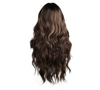 Paociuro Perruque de Style Européen et Américain Noire Brun avec Frange, Grande Onde, Cheveux Bouclés Longs en Fibre Chimique, Mettant en Valeur les Boucles, Travail Soigné.