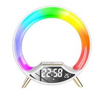 Paociuro Veilleuse Multifonction 3 en 1, Réveil Intelligent, Lumière D'Ambiance avec Chargement sans, Haut-Parleur Bluetooth (B) Prise UE