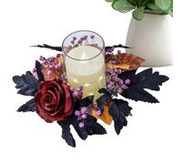 Paodduk Anneaux de Bougies Florales artificielles d'halloween, couronnes d'anneaux de Bougies d'halloween - Couronnes de Bougies Pilier Floral, Anneaux 3 Pouces - Couronnes décoratives Noires