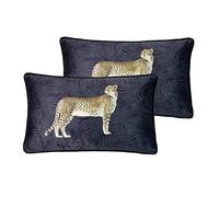 Paoletti Cheetah Forest Feather Filled Cushions (Twin Pack), Navy, 30 x 50cm