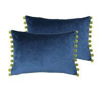 Paoletti Coussins remplis de Plumes de Fiesta Twin Pack, Polyester, Indigo/Olive, 35 x 50cm