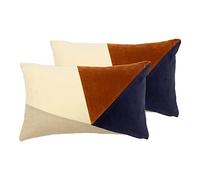 Paoletti Coussins remplis de Plumes solomanes (Pack jumelées), Lin, Navy/Ginger, 30 x 50cm