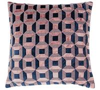 Paoletti Empire Housse de Coussin en Velours Jacquard Motif géométrique Rose poudré 45 x 45 cm, Polyester, Blush/Bleu Marine