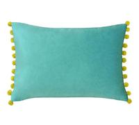 Paoletti Fiesta Teal Blue Velvet Pom Pom Rectangle Housse De Coussin (35 X 50 Cm)