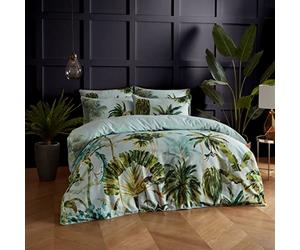 Paoletti Forsteriana Palms Ensemble De Housse De Couette - Réversible Aquarelle Tropicale Jungle Palmier Literie De Luxe (Multicolore - Super King - 260x220cm)