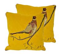 Paoletti Hunter Velvet Coussins remplis de Plumes (Pack jumelées), Coton, Moutarde