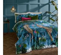 Paoletti Majorelle Ensemble De Housse De Couette - Réversible Marocain Botanique Léopard avec Bord Passepoilé Literie De Luxe (Bleu Azur - King UK Standard - 230x220cm)