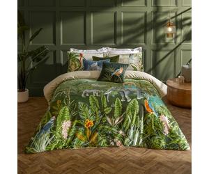 Paoletti Odisha Ensemble De Housse De Couette - Réversible Botanique Exotique Éléphant avec Bord Passepoilé Literie De Luxe (Jungle - Super King - 260x220cm)