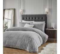 Paoletti Parure de lit Alpine - Parure de lit Minimaliste à Rayures en Fausse Fourrure Douce (Gris - Super King)
