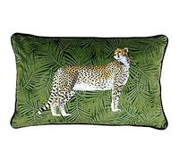 Paoletti Riva Cheetah Forêt Coussin Rempli Palm Leaf Design - Velvet Feel Tissu - Canalisé Edges - Lavable Machine - 100 Cas (12" X 20" Pouces), Polyester, Vert, 30 X 50 Cm