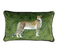 Paoletti Riva Cheetah Forêt Plume Rempli Coussin Feuille De Palmier Design - Velvet Feel Tissu - Canalisé Edges - Lavable Machine - 100 Cas (12" X 20" Pouces), Polyester, 30 X 50 cm, Vert