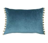Paoletti Riva Fiesta Coussin Rectangulaire Couverture - Canard Egg Bleu - Beige Naturel Pompon Edges - Faux Velours - Réversible - Zip De Fermeture - 100% Polyester - 35 X 50 Cm (14" X 20" Pouces)