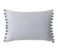 Paoletti Riva Fiesta Coussin Rectangulaire Couverture - Dove Argent - Argent Pompon Edges - Faux Velours - Réversible - Fermeture Éclair - 100% Polyester - 35 X 50 Cm (14" X 20" Pouces)