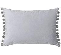 Paoletti Riva Fiesta Rectangulaire Plume Coussin Rempli Pompon Edges - Faux Velours Tissu - Discret Zip De Fermeture - 100 Cas (14" X 20" Pouces), Polyester, Dove/Argent, 35 X 50 Cm