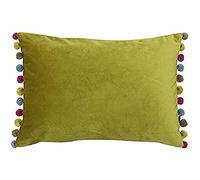 Paoletti Riva Fiesta Rectangulaire Plume Rempli Coussin Vert - Multicolore Pompon Edges - Faux Velours Tissu - Discret Zip De Fermeture - 100 Cas (14" X 20" Pouces), Polyester, / Multi, 35 X 50