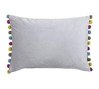 Paoletti Riva Fiesta Rectangulaire Rempli Coussin d'argent - Vert Pompon Edges - Faux Velours Tissu - Discret Zip De Fermeture - 100 Cas (14" X 20" Pouces), Polyester, Dove/Multi, 35 X 50 Cm