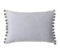 Paoletti Riva Fiesta Rectangulaire Rempli Coussin Multicolore Pompon Edges - Faux Velours Tissu - Discret Zip De Fermeture - 100 Cas (14" X 20" Pouces), Polyester, Dove/Argent, 35 X 50 Cm