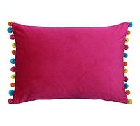 Paoletti Riva Fiesta Rectangulaire Rempli Coussin Multicolore Pompon Edges - Soft Velours Tissu - Discret Zip De Fermeture - 100 Cas (14" X 20" Pouces), Polyester, Hot Pink/Multi, 35 X 50 Cm