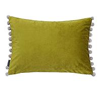 Paoletti Riva Fiesta Rectangulaire Rempli Coussin Vert Beige Pompon Edges - Faux Velours Tissu - Discret Zip De Fermeture - 100 Cas (14" X 20" Pouces), Polyester, / Naturel, 35 X 50 Cm
