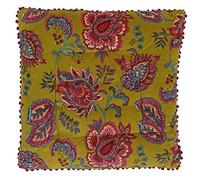 Paoletti Riva Malisa Coussin Carré Couverture - Lemon Curry Jaune - Paisley Indian Imprimer - Faux Velours Tissu - Rose Pompon Edges - Lavable Machine - 100% Coton - 50 X 50 Cm (20" X 20" Pouces)