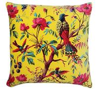 Paoletti Riva Paradise Place Coussin - Jaune - Oiseau Coloré Imprimer - Faux Velours Tissu - Lavable Machine - 100% Coton - 50 X 50 Cm (20" X 20" Pouces) - Conçu Au Royaume-Uni