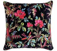 Paoletti Riva Paradise Place Plume Coussin Rempli D'Oiseau Coloré Imprimer - Faux Velours Tissu - Lavable Machine - 100 Cas (20" X 20" Pouces) - Conçu Au Royaume-Uni, Coton, Noir, 50 X 50 Cm