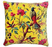 Paoletti Riva Paradise Place Plume Coussin Rempli D'Oiseau Coloré Imprimer - Faux Velours Tissu - Lavable Machine - 100 Cas (20" X 20" Pouces) - Conçu Au Royaume-Uni, Coton, Jaune, 50 X 50 Cm