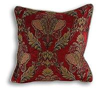 Paoletti Riva Shiraz Coussin Carré Plein Rouge - Brodé Jacquard Damas - Or Canalisé Edges - Réversible - Zip De Fermeture - 100 Cas (18" X 18" Pouces), Polyester, Bourgogne, 45 X 45 Cm