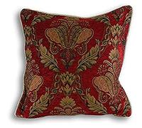 Paoletti Riva Shiraz Grand Carré Rempli Coussin Rouge - Brodé Jacquard Damas - Or Canalisé Edges - Réversible - Zip De Fermeture - 100 Cas (23" X 23" Pouces), Polyester, Bourgogne, 58 X 58 Cm