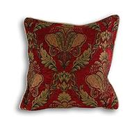 Paoletti SHIRAZ/FF2/BRG Riva Shiraz Place Plumes Rouge Coussin Rempli - Brodé Damas Jacquard - Or Canalisé Edges - Réversible - Zip de Fermeture - 100 Cas (18" x 18" Pouces), Polyester, Bourgogne, 45 x 45 cm