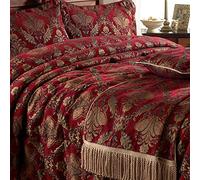 Paoletti Shiraz Throw Bed Runner - Bourgogne Rouge Et Or - Brodé Damas Jacquard - Or Twisted Boucle Fringing - Non - Slip Doublure - 100% Polyester - 130 X 170Cm (51" X 67" Pouces) - Fabriqué Par Riva Paoletti SHIRAZ/TH1/BRG