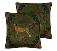 Paoletti Tropica Cheetah Coussins remplis de Polyester (Pack jumeau), Khaki, 45 x 45cm