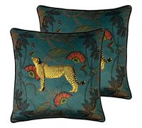 Paoletti Tropica Cheetah Coussins remplis de Polyester (Pack jumeau), Teal, 45 x 45cm