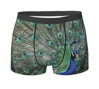 Paon affichant des Plumes et des Ailes Ouvertes, sous-vêtement Boxer pour Homme, Confortable, Doux et Extensible