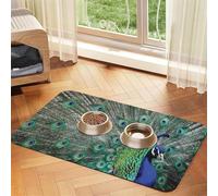 Paon affichant Ses Plumes, Ailes Ouvertes,Tapis d'alimentation pour Animaux de Compagnie, Sets de Table en Cuir PU pour Chats et Chiens,40x60cm