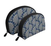 Paon Art Déco Bleu Or, Trousse de Maquillage Coquille Femme Petit Porte-Monnaie Trousse de Toilette Trousse à cosmétiques 2 pièces