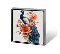 Paon avec fleurs oranges unisexe broches et épingles carrées légères pour vêtements, châle, chapeau