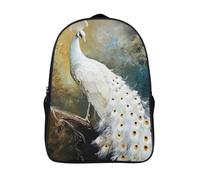 paon blanc 3d imprimé sacs d'école adolescent et adulte unique succursales petit sac a dos 2 compartiment hombre étudiant cartable-16,pour les voyages les affaires