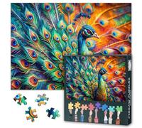 Paon coloré 1000 pièces Puzzle pour adultes Paon Plumes Puzzle Décoration murale Puzzle Défi Convient aux nuits de jeu Cadeaux pour la famille et les amis Dimensions : 70 x 50 cm