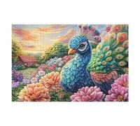 Paon dans Un Champ de Fleurs 1000 Pieces Casse-tête Amateur d'art en Carton Haute Densité Difficile Niveau Expert Décoration Murale Cadeau Fête des Pères Premium 1000 PCS