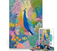 Paon dans Un Jardin coloré Puzzle de 1000 pièces pour Adolescents Jeu de réflexion et d'apprentissage Atelier d'assemblage Objet de Collection (50x75cm)
