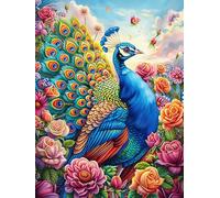 Paon dans Un Jardin Fleuri en Fleurs 300 Pieces Casse-tête Collectionneur en Carton sans Déformation Rêve Magique de Science-Fiction Haute Difficulté Décoration Murale Collection Cadeau Noël Pas Cher