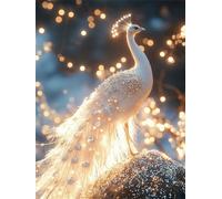 Paon Diamond Painting Adulte, Blanc Diamond Painting, DIY Round Rhinestone Crystal Point de Croix complet kit, 5D Mosaic Art Kit Pour Enfant et débutants, Murale Décoration Maison 25x35cm 0U-531